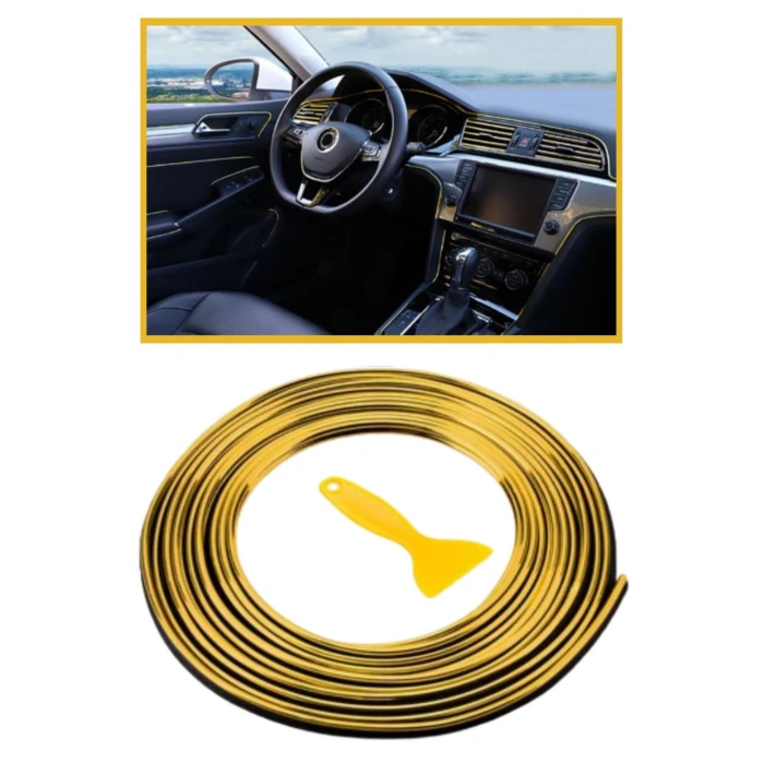Gold Araba Oto Trim Dekorasyon Şeridi Kauçuk Elastik Kolay Kurulum 5 metre Şerit Bant