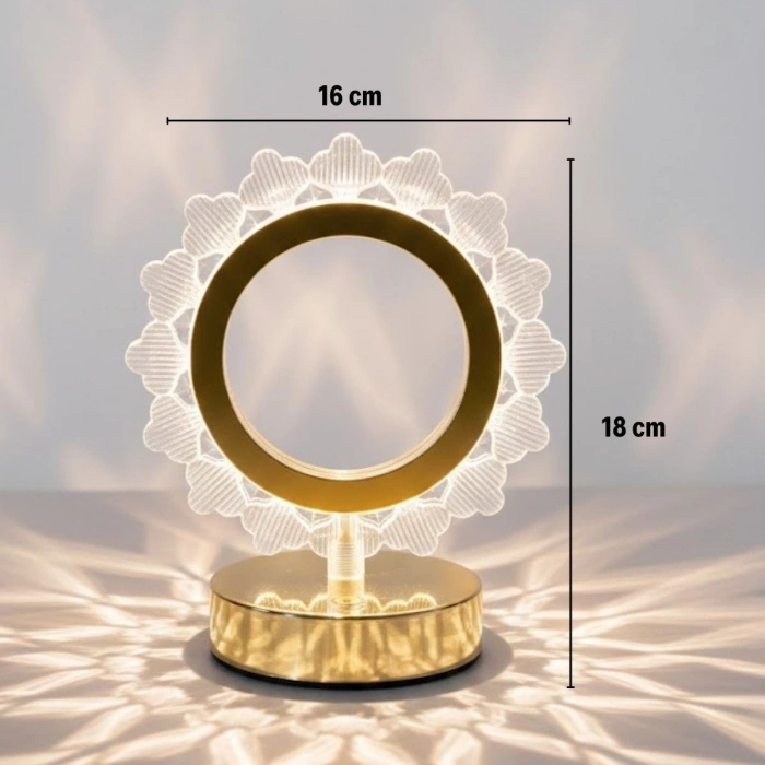 Güneş Şeklinde Kristal LED Masa Lambası – Dokunmatik, 3 Renk Işık Modlu, Şarjlı Mini Dekoratif Gece Lambası