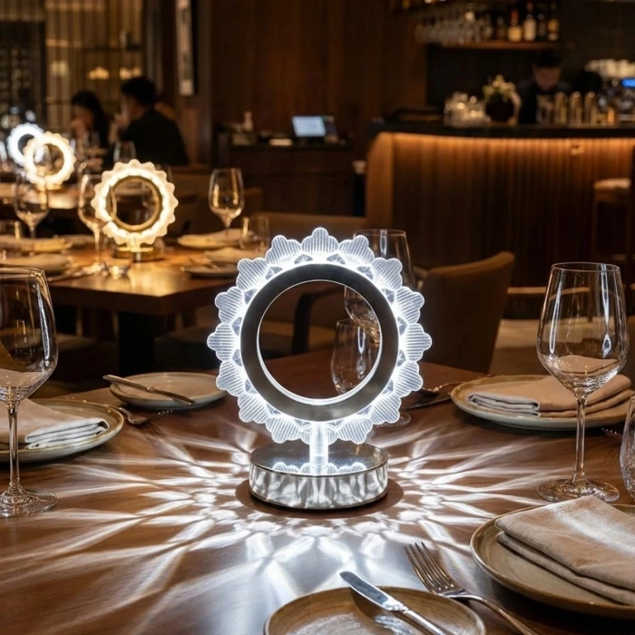 Güneş Şeklinde Kristal LED Masa Lambası – Dokunmatik, 3 Renk Işık Modlu, Şarjlı Mini Dekoratif Gece Lambası