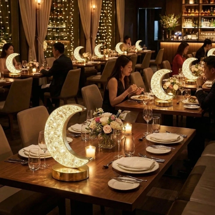 Hilal AY Model Kristal LED Masa Lambası – Dokunmatik, 3 Renk Işık Modlu, Şarjlı Mini Dekoratif Gece Lambası