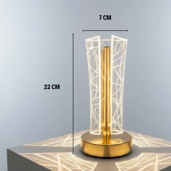 İki Yandan Kavisli Silindirik Geometrik Çizgi Model Kristal LED Masa Lambası – Dokunmatik, 3 Renk Işık Modlu, Şarjlı Dekoratif Gece Lambası