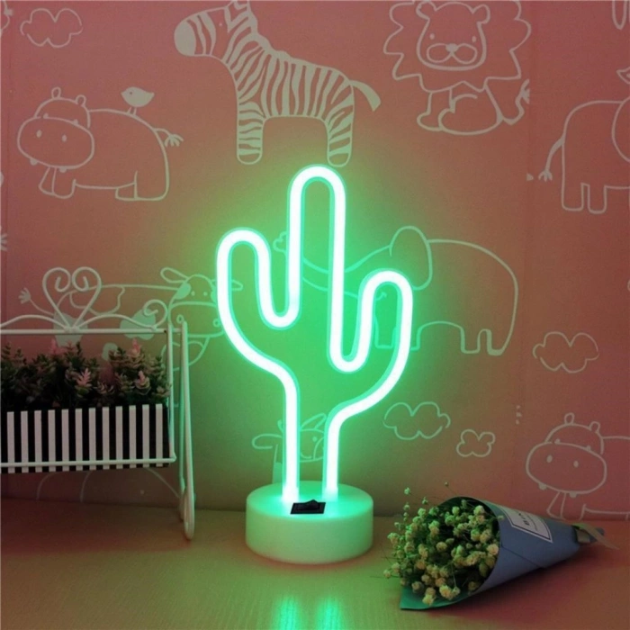 Kaktüs Dekoratif Neon Led Masa Ve Duvar Lambası Gece Lambası