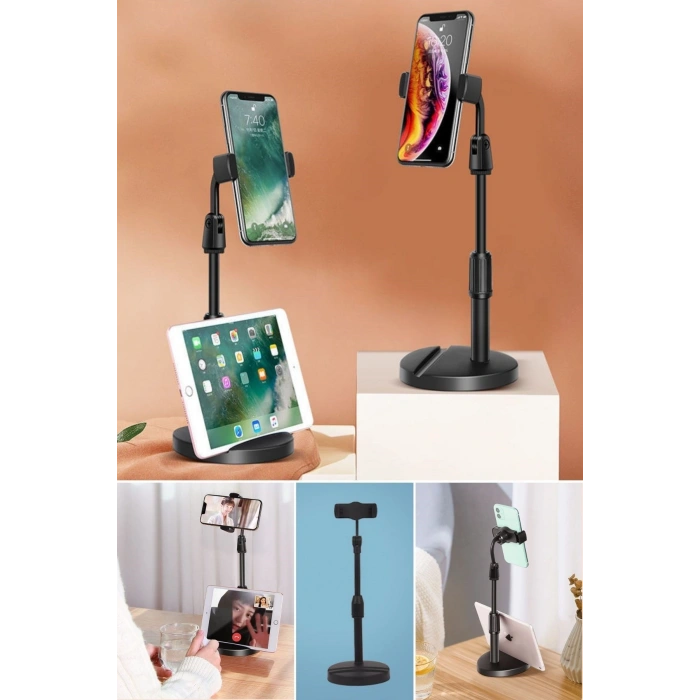 Masa Üstü Tablet ve Telefon Tutucu Plastik Aparat Siyah Telefon Standı
