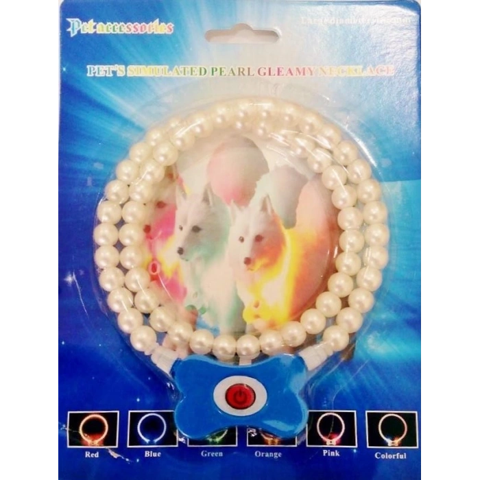 Mavi Renk Neon Led Işıklı Kedi Köpek Kolyesi (18,5 cm)
