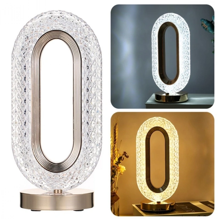 Oval Model USB Şarjlı Dokunmatik 3 Farklı Işık Modlu Masa Üstü Kristal Akrilik Lamba Led