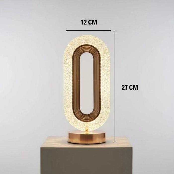 Oval Şeklinde Kristal LED Masa Lambası – Dokunmatik, 3 Renk Işık Modlu, Şarjlı Dekoratif Gece Lambası
