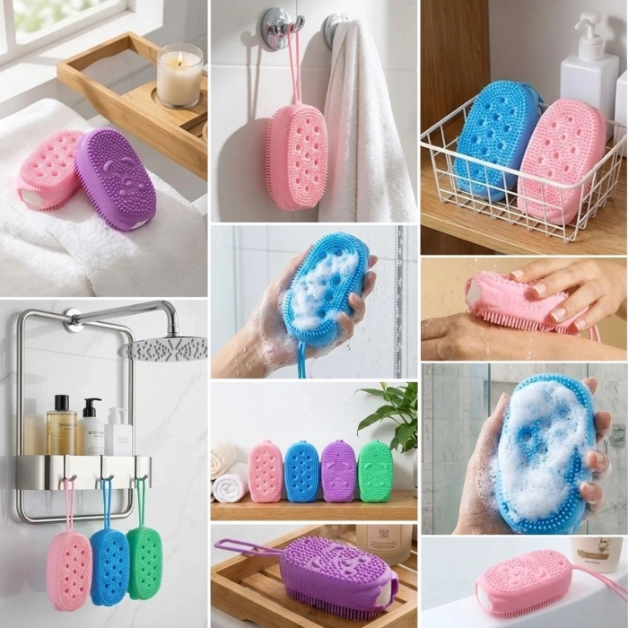 Peeling Etkili Süngerli Silikon Banyo Lifi – Asma Kancalı Duş Kesesi