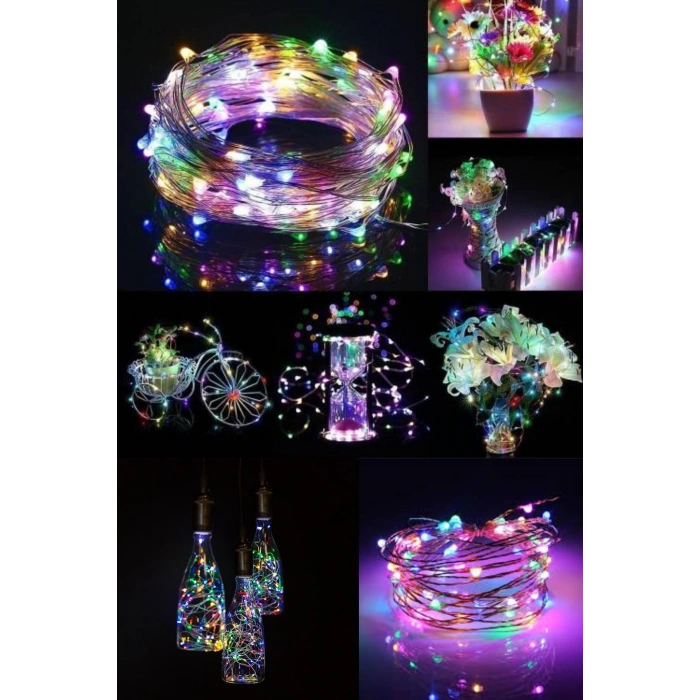 Pilli Renkli Peri Led Işık Dekoratif Aydınlatma 5 Metre RGB Led