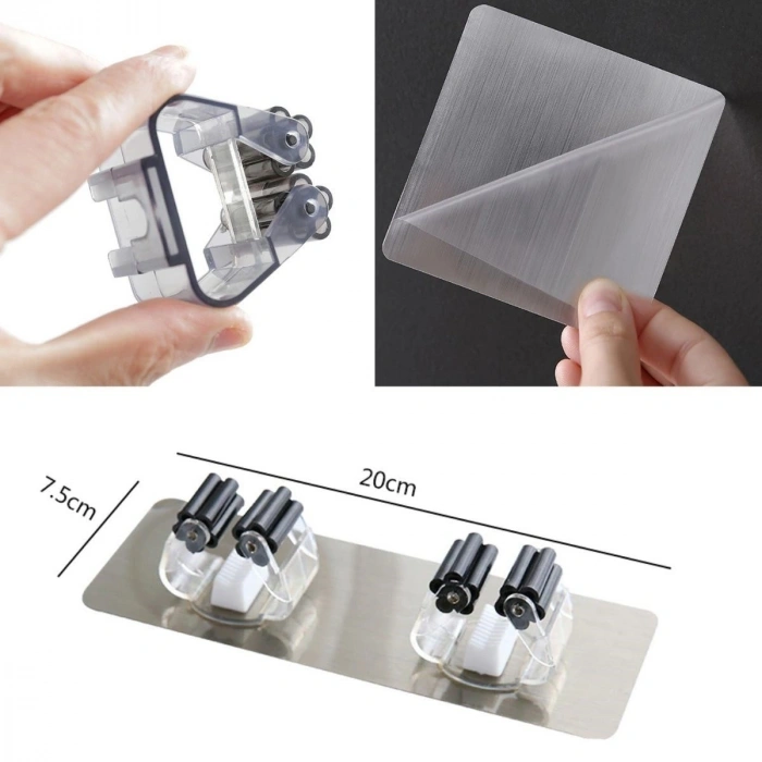 Pratik Organizer 4lü Yapışkanlı Fırça Paspas Mop Fırça Sabitleyici Ergonomik Alet Aparatı