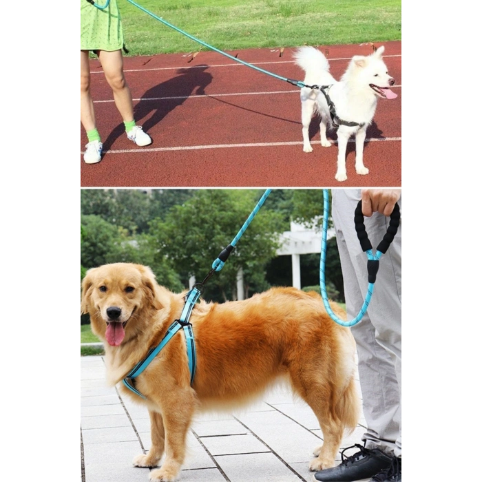Reflektörlü Fosforlu Köpek Gezdirme Halatı Tasma Kayışı Metal Kancalı 130 cm
