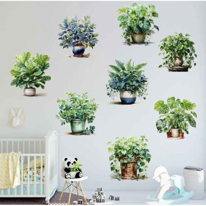 Saksılı Çiçek Tasarımlı 8li Sticker Mc-480a