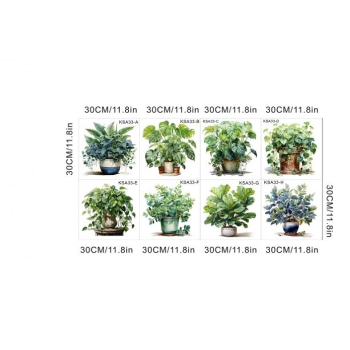 Saksılı Çiçek Tasarımlı 8li Sticker Mc-480a