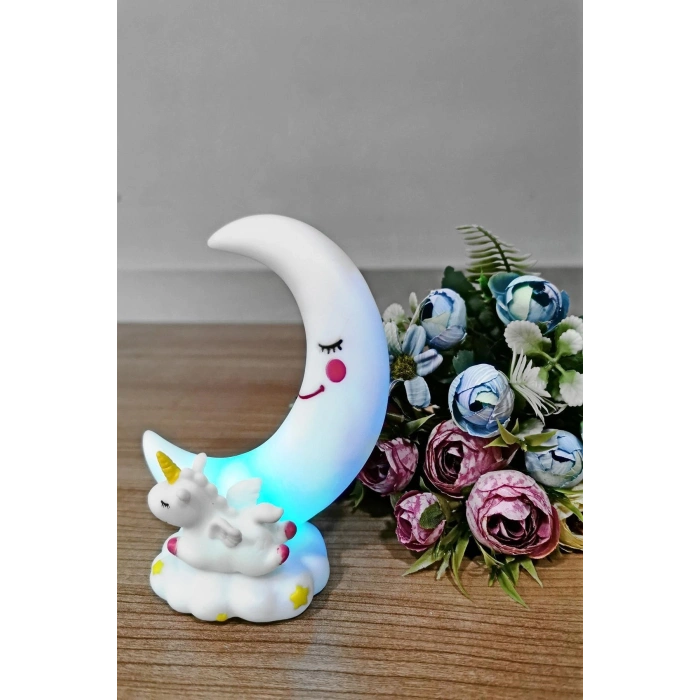 Sevimli Ay Ve Unicornlu Renk Değiştiren Gece Lambası Su Yeşili