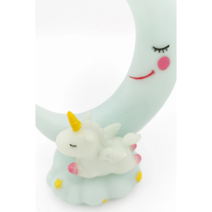 Sevimli Ay Ve Unicornlu Renk Değiştiren Gece Lambası Su Yeşili