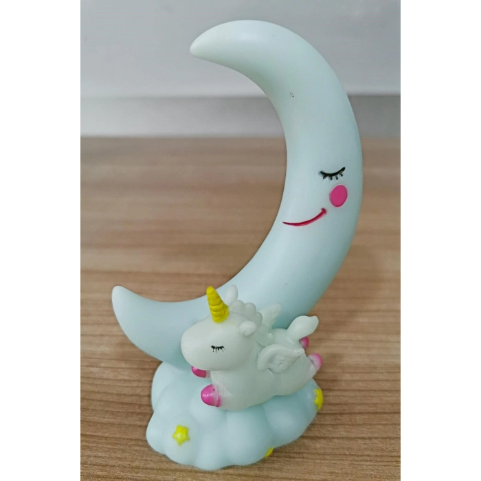 Sevimli Ay Ve Unicornlu Renk Değiştiren Gece Lambası Su Yeşili