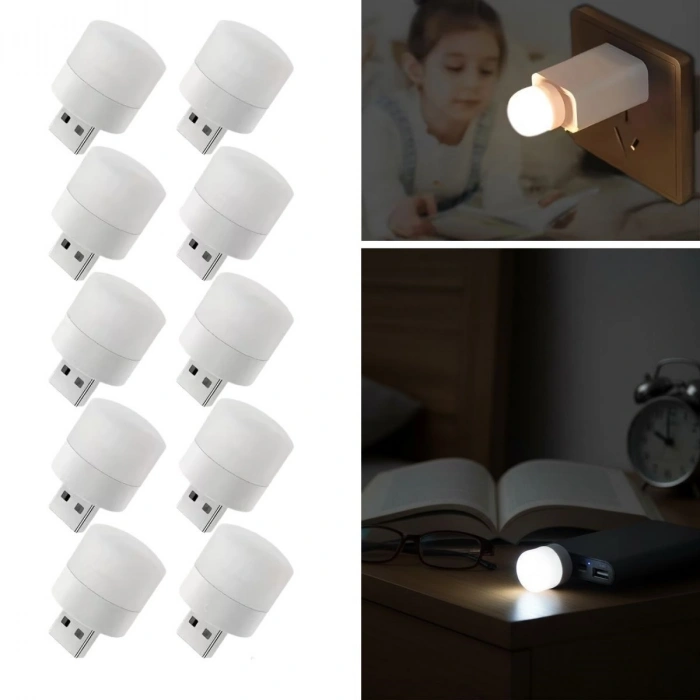 USB Mini Top LED 10’lu Aydınlatma Beyaz Işıklı Gece Lambası, Enerji Tasarruflu Mikro LED Işıklar