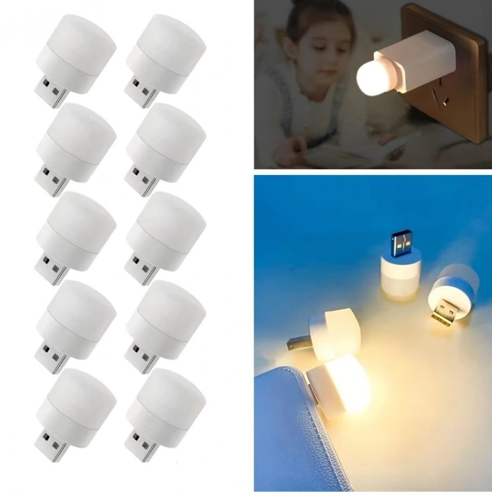 USB Mini Top LED 10’lu Aydınlatma Beyaz Işıklı Gece Lambası, Enerji Tasarruflu Mikro LED Işıklar