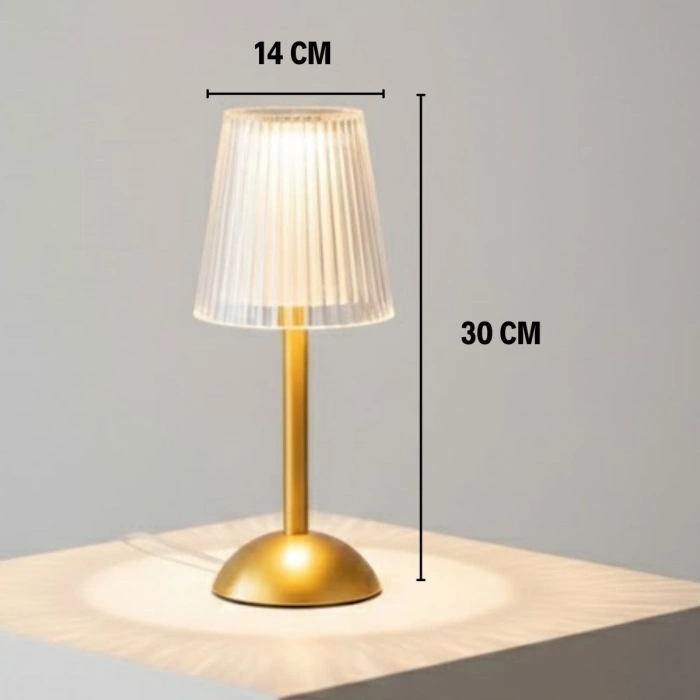 Uzun Klasik Çizgili Model LED Masa Lambası – Dokunmatik, 3 Renk Işık Modlu, Şarjlı Dekoratif Gece Lambası