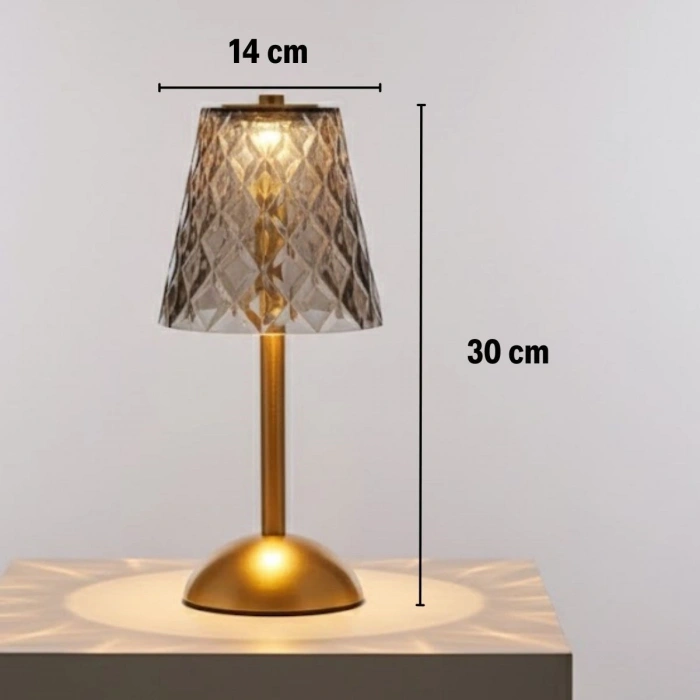 Uzun Klasik Gri Baklava Model LED Masa Lambası – Dokunmatik, 3 Renk Işık Modlu, Şarjlı Dekoratif Gece Lambası