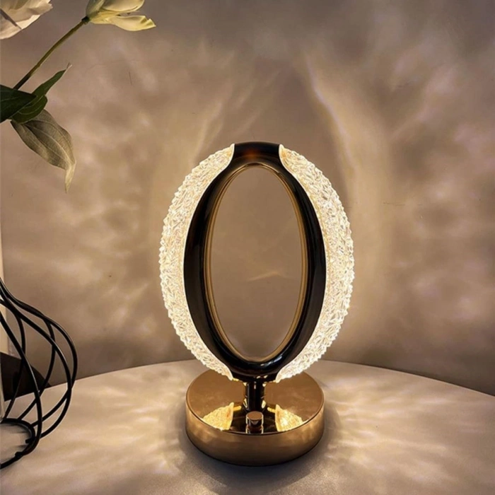 Yuvarlak Model USB Şarjlı Dokunmatik 3Farklı Işık Modlu Masa Üstü Kristal Akrilik Lamba Led