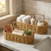 2’li Duvar Askılı Plastik Rattan Organizer – Oval Hasır Görünümlü Mutfak Raf Sepeti, Banyo ve Ev İçi Düzenleme Ünitesi