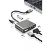 4’ü 1 Arada Type-C to Hub Dönüştürücü Adaptör – 4K Ultra HD HDMI & VGA Görüntü Aktarımı, PD Hızlı Şarj Destekli, USB Çoklayıcı