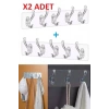 2 Adet Kendinden Yapışkanlı Güçlü Şeffaf 5li Askılık - Kapı Arkası Mutfak Duvar Banyo