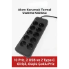 Akım Korumalı Termal Uzatma Kablosu – 10 Priz, 2 USB ve 2 Type-C Girişli, Güçlü Çoklu Priz
