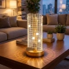 Dalgalı Silindirik Kristal Kareli Model LED Masa Lambası – Gold Tabanlı, Dokunmatik, 3 Renk Işık Modlu, Şarjlı Modern Dekoratif Gece Lambası