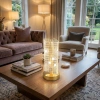 Dalgalı Silindirik Kristal Kareli Model LED Masa Lambası – Gold Tabanlı, Dokunmatik, 3 Renk Işık Modlu, Şarjlı Modern Dekoratif Gece Lambası