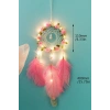 El Yapımı Kuş Tüyü ve Led Işıklı Dekoratif Asma Düş Rüya Kapanı