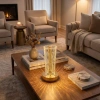 Silindirik Kristal Nokta Model LED Masa Lambası – Gold Tabanlı, Dokunmatik, 3 Renk Işık Modlu, Şarjlı Modern Dekoratif Gece Lambası