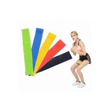 Çantalı Direnç Bandı Fitness Pilates Esnetme Lastiği 5li Set