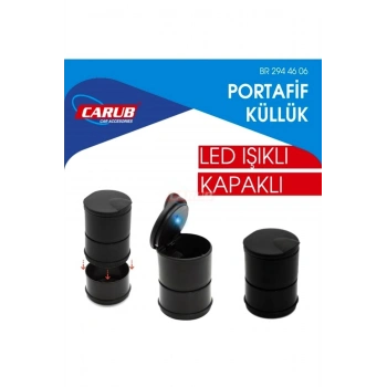 Universal Kül Tablası Kapaklı Led Işıklı Kokusuz Küllük Siyah