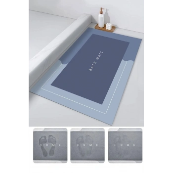 Süper Su Emici Banyo Paspası Yıkanabilir Sihirli Su Emici Paspas Mavi