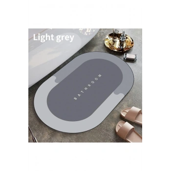 Bathroom 40x60 Oval Süper Su Emici Banyo Paspası Abdest Paspası Kaymaz Taban Gri Renk