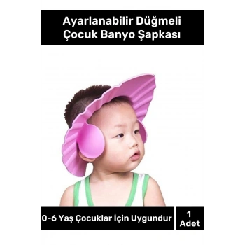 Bebek Banyo Şapkası Duş Başlığı Ayarlanabilir Düğmeli Çocuk Küvet Göze Su Kaçırmayan Pembe Şapka