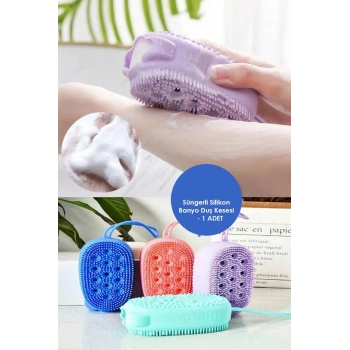Else Silikon Banyo Kesesi Katı Sabun Hazneli Süngerli Silikon Sırt Vücut Keseleme Fırçası
