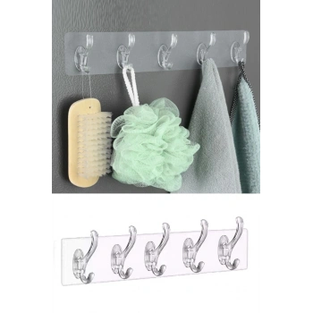 Osso 5li Tek Parça Kendinden Yapışkanlı Suya Dayanıklı Şeffaf Kancalı Askı Banyo Askısı Organizer