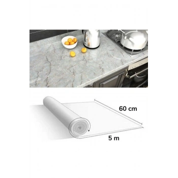 5mt X 60 Cm Mermer Desenli Masa Tezgah Mutfak Su Geçirmez Yapışkanlı Folyo Sticker Beyaz
