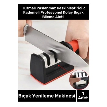 Aveo 1 Adet Tutmalı Paslanmaz Keskinleştirici 3 Kademeli Profesyonel Kolay Bıçak Bileme Aleti