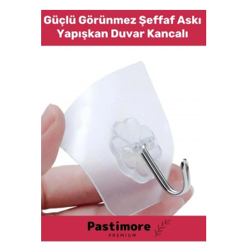 Güçlü Görünmez Şeffaf Askı 3 Adet Lekesiz Duvar Yapışkan Kanca Lı Mutfak Banyo Tutucu Aksesuar