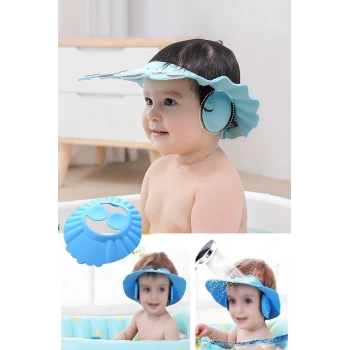 Bebek Banyo Şapkası Düğmeli Kulaklıklı 0-6 Yaş Çocuklar Için Şampuan Sabun Su Geçirmez Şapka