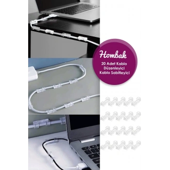 Yapışkanlı Mini 20li Klips Usb Pc Adaptör Kablo Tutucu Aparat Şeffaf Masa.kablo