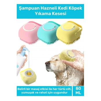 Özel Üretim Yumuşak Silikon Zarar Vermez Şampuan Hazneli Kedi Köpek Yıkama 80 Ml Kapasiteli Kesesi