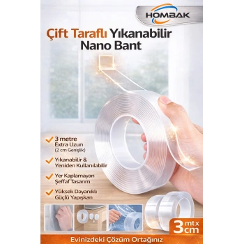 Çift Taraflı Nano Bant Süper Güçlü Şeffaf Çift Taraflı Bant 1.8 Metre