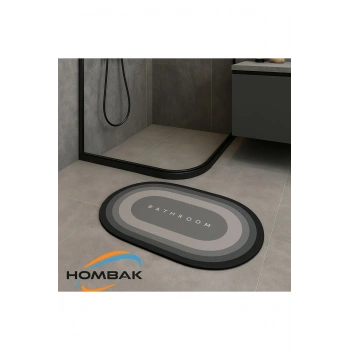 Gri Oval Sihirli Su Emici Banyo Paspası Kaymaz Tabanlı Abdest Paspası 3,5 Mm 40x60