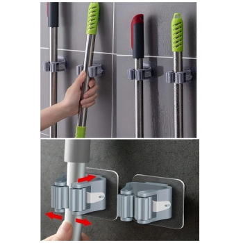 4 Adet Kelebek Yapışkanlı Mop Fırça Çekpas Sap Tutucu Organizer Banyo Düzenleyici