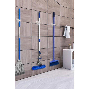 4 Adet Yapışkanlı Pratik Mop Temizlik Fırçası Tutucu Şemsiye Tutucu Fırça Kepçe Tutucu
