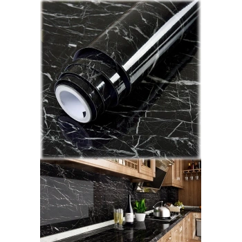 Siyah Yapışkanlı Mermer Görünümlü Masa Tezgah Dolap Mutfak Banyo 5 Metre X 60 Cm Folyo Kağıt Şık